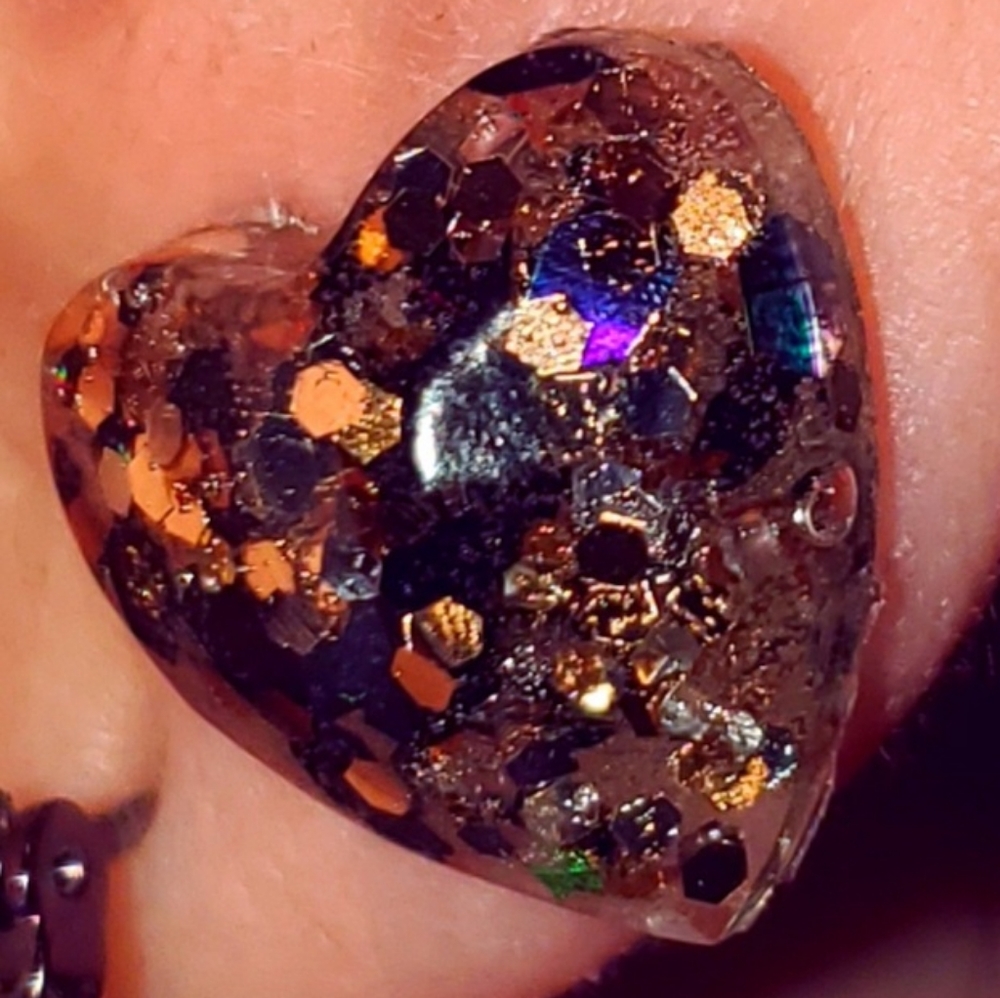 Handmade resin black, silver and gold earrings